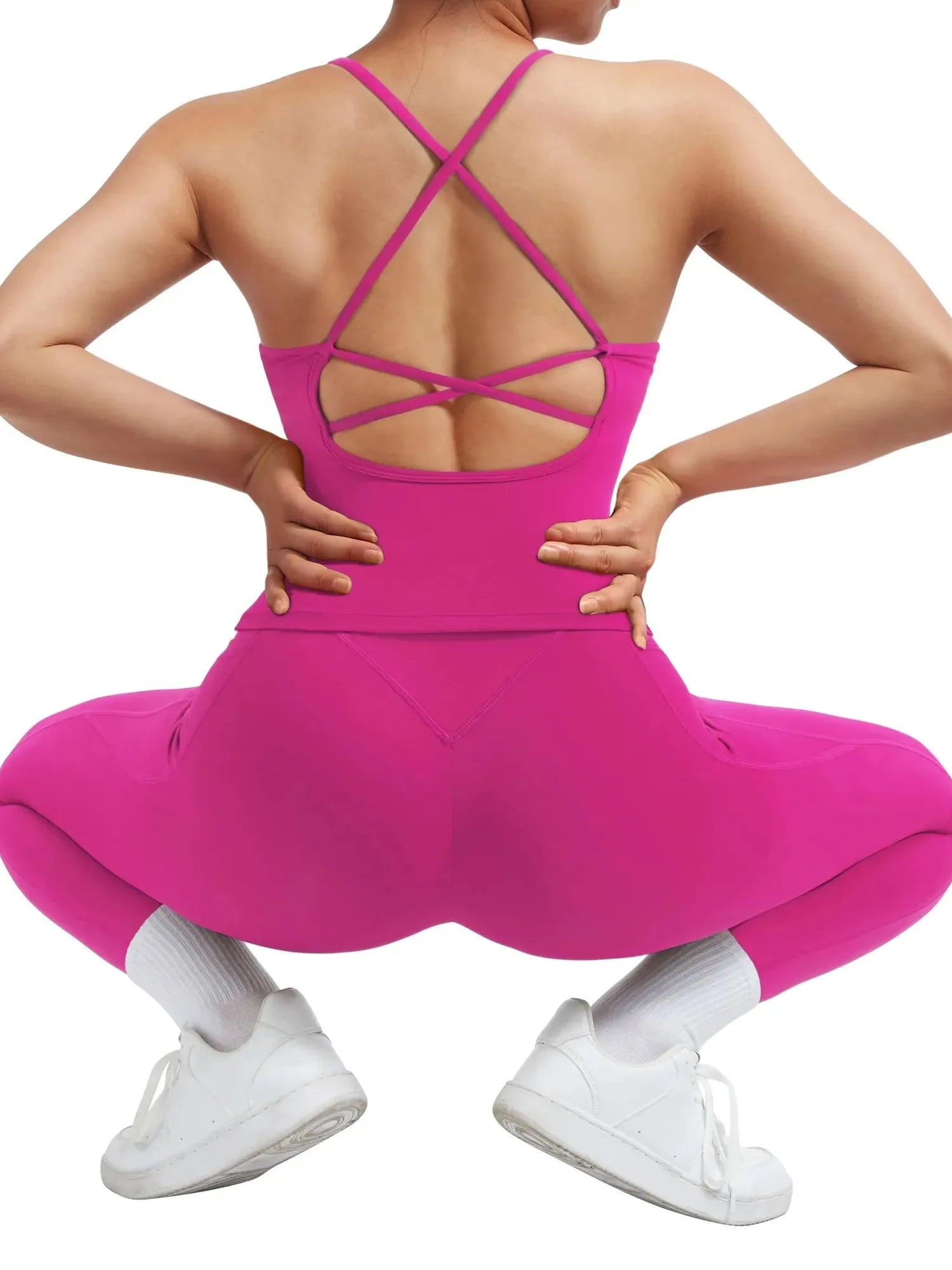 SUUKSESS Women 2 Piece Workout Sets Booty Leggings with Pockets Padded Tank Tops-SUUKSESS-SUUKSESS