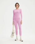 SUUKSESS Women 2 Piece Workout Set Tummy Control Legging Long Sleeve Workout Top-SUUKSESS-Pink-XS-SUUKSESS