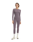SUUKSESS Women 2 Piece Workout Set Tummy Control Legging Long Sleeve Workout Top-SUUKSESS-Purple Grey-XS-SUUKSESS