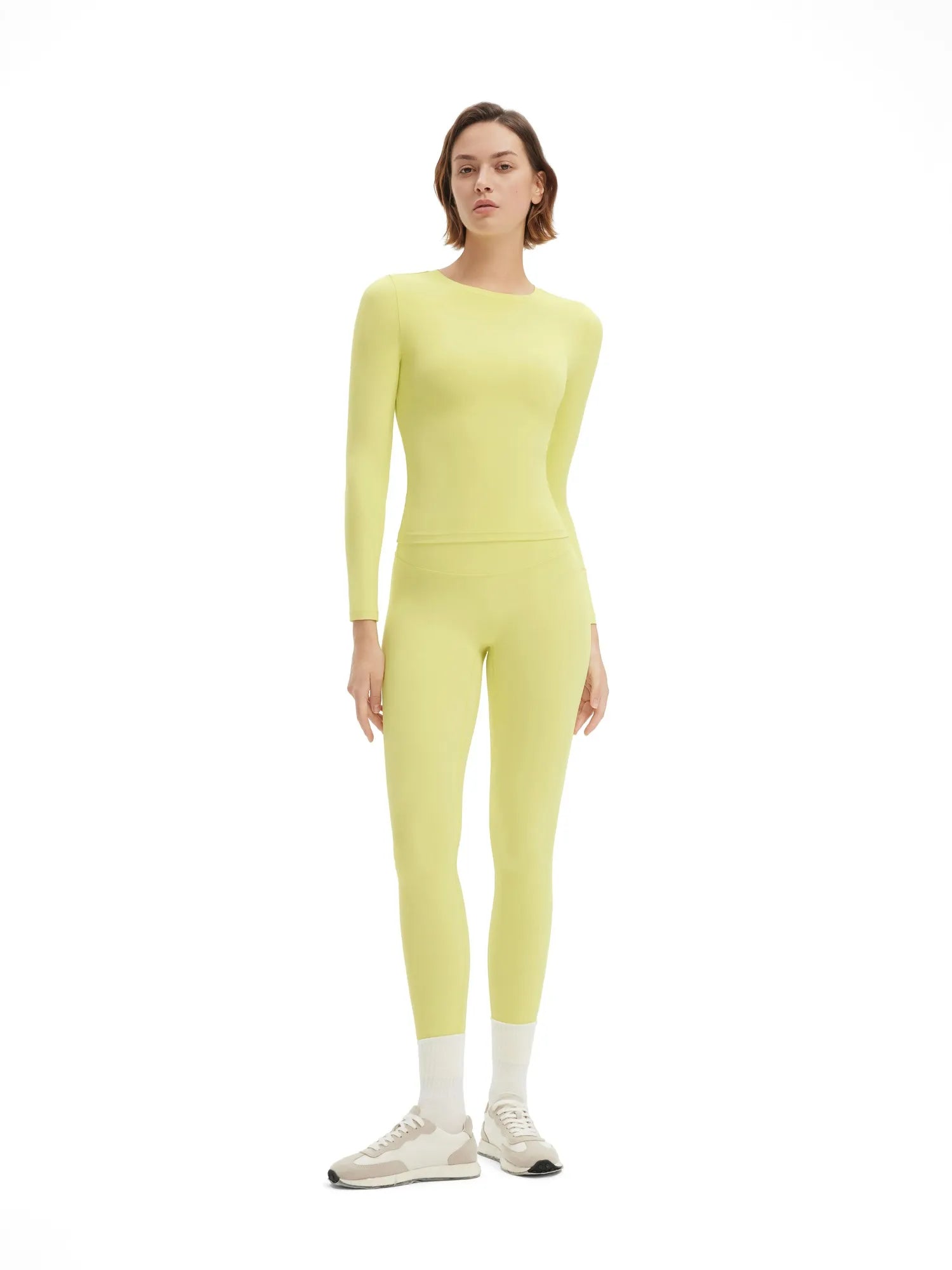 SUUKSESS Women 2 Piece Workout Set Tummy Control Legging Long Sleeve Workout Top-SUUKSESS-Yellow-XS-SUUKSESS