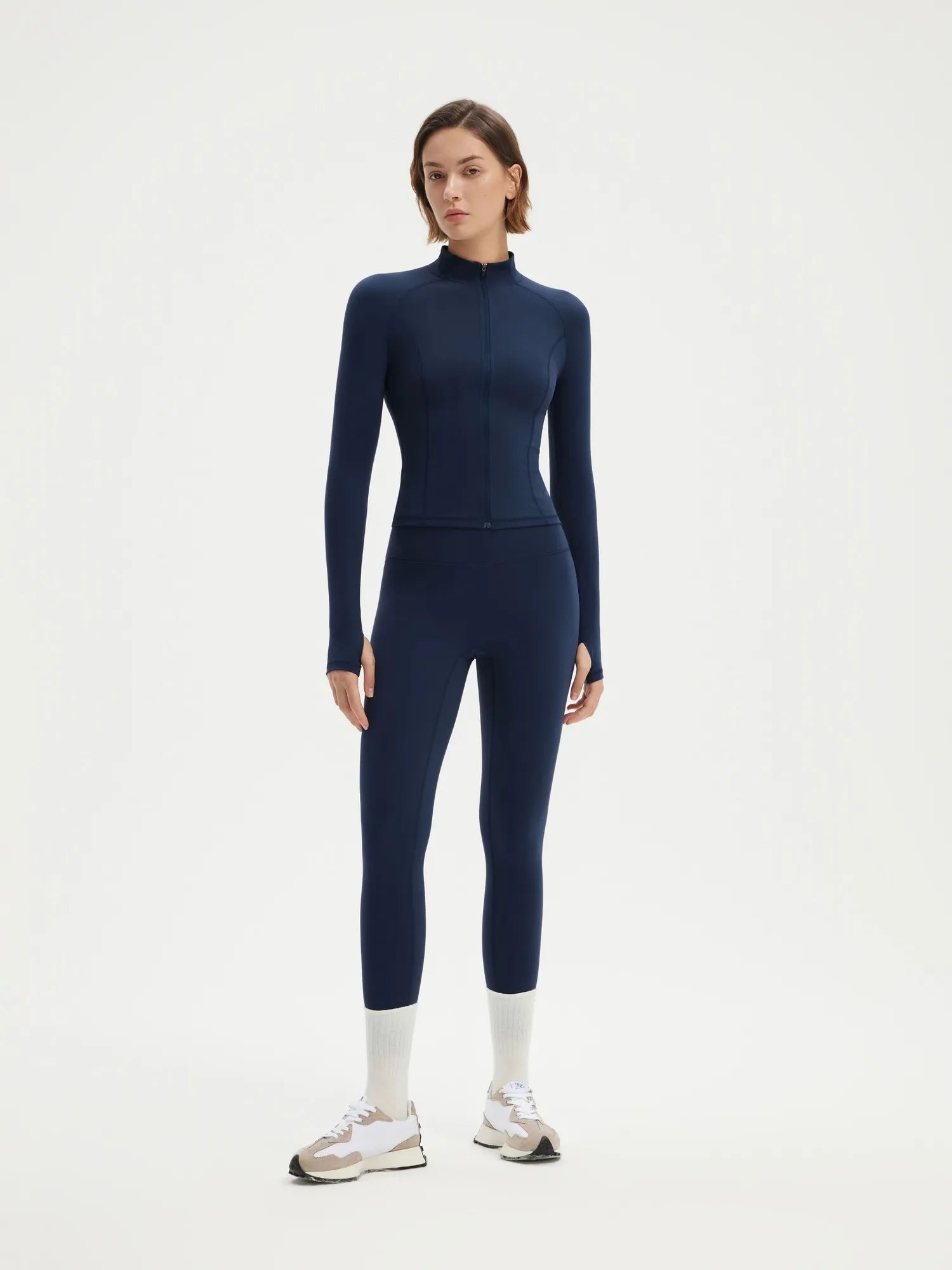 SUUKSESS Women 2 pieces Workout Sets BBL Full Zip Up Jacket High Waist Gym Leggings-SUUKSESS-Navy-XS-SUUKSESS