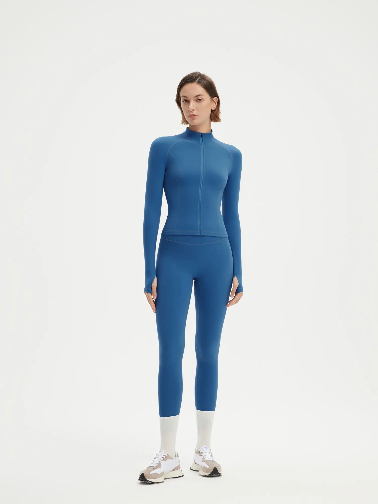 SUUKSESS Women 2 pieces Workout Sets BBL Full Zip Up Jacket High Waist Gym Leggings-SUUKSESS-Blue-XS-SUUKSESS