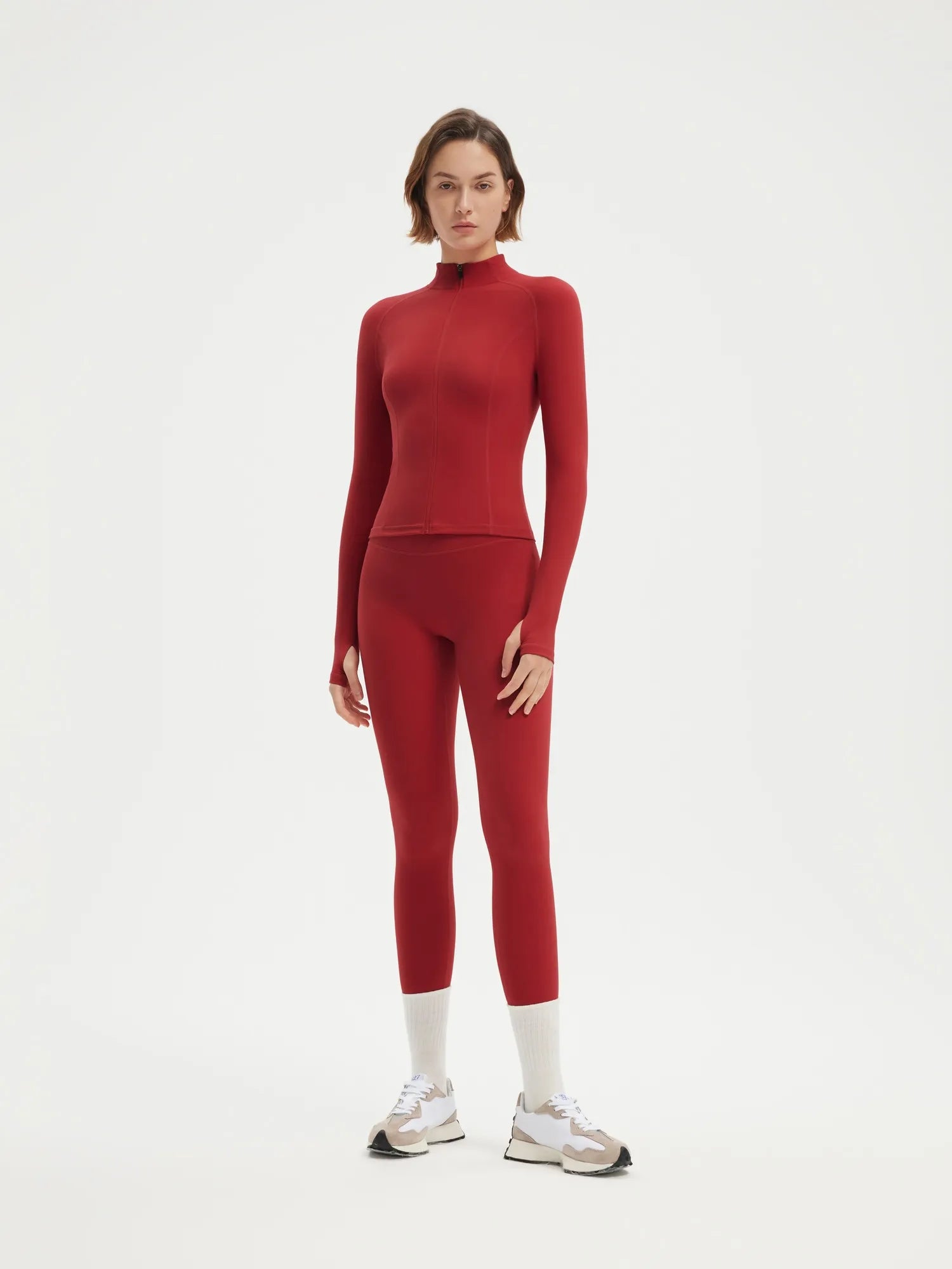 SUUKSESS Women 2 pieces Workout Sets BBL Full Zip Up Jacket High Waist Gym Leggings-SUUKSESS-Red-XS-SUUKSESS