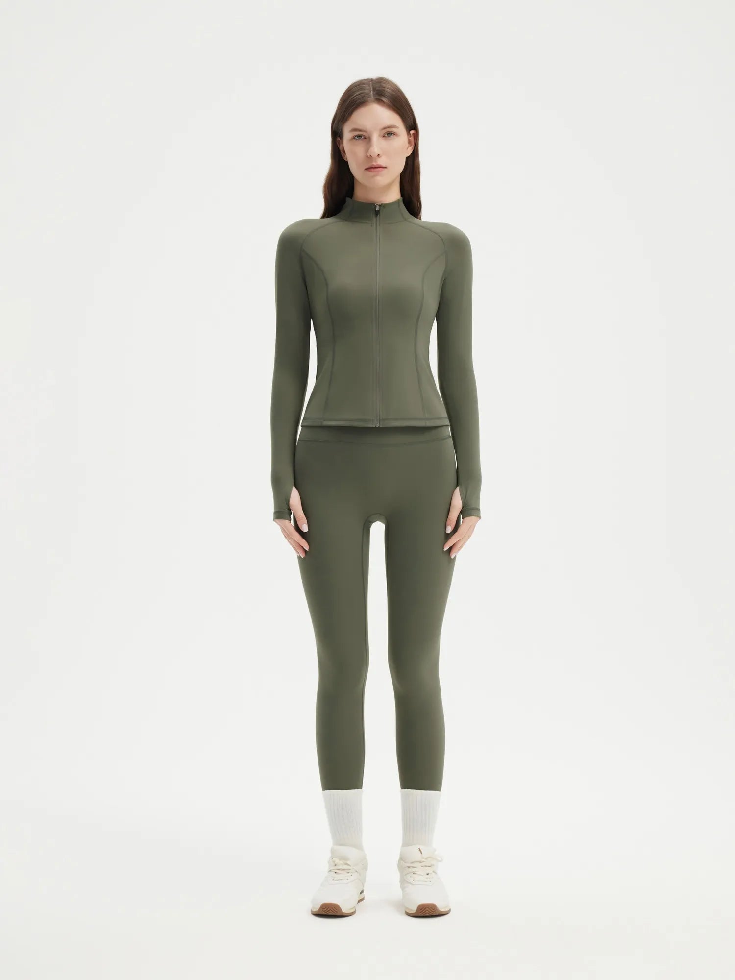 SUUKSESS Women 2 pieces Workout Sets BBL Full Zip Up Jacket High Waist Gym Leggings-SUUKSESS-Green-XS-SUUKSESS