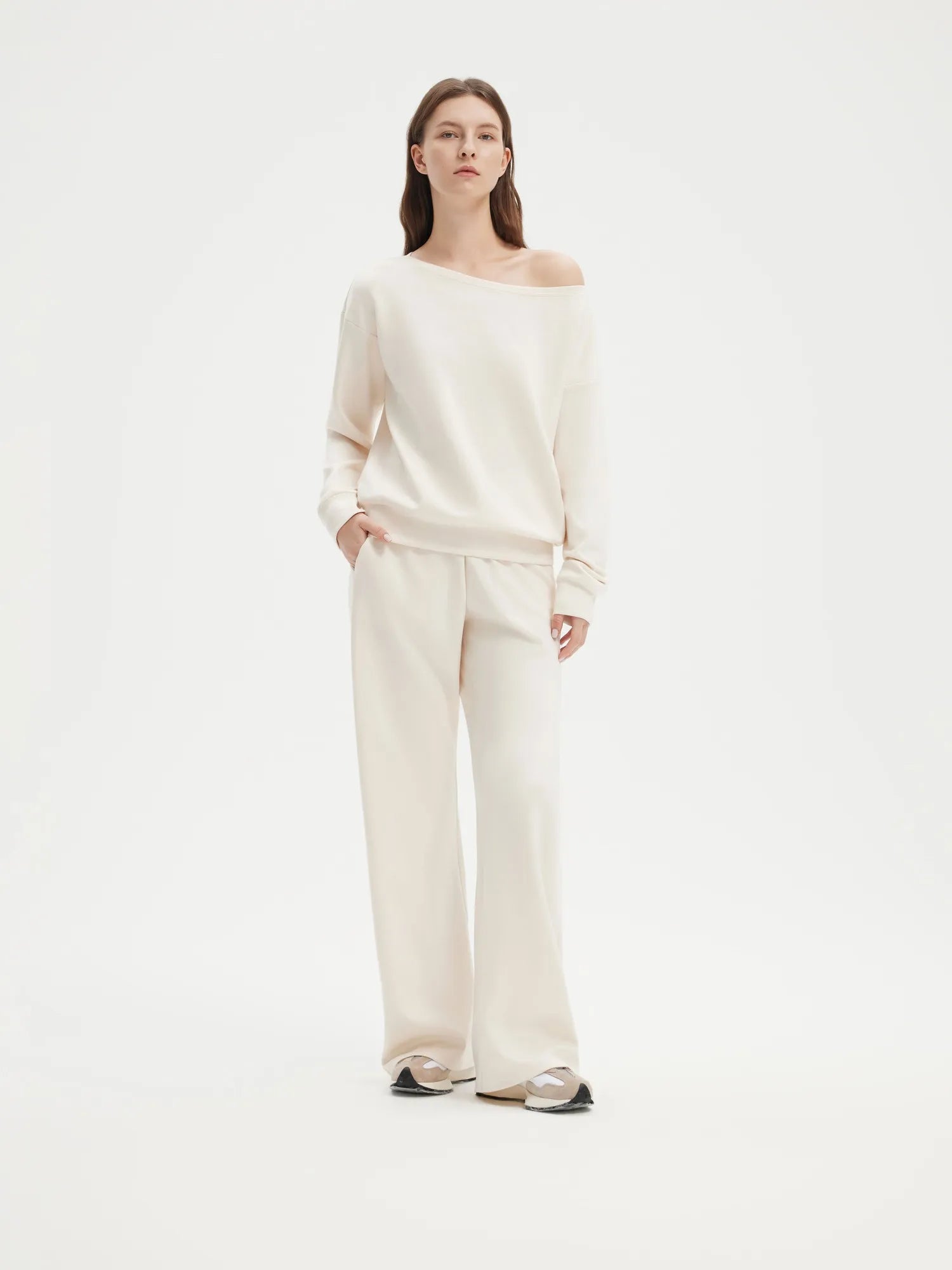 SUUKSESS Women 2 Piece Lounge Matching Set Off Shoulder Sweatshirt Wide Leg Sweatpant-SUUKSESS-SUUKSESS