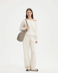 SUUKSESS Women 2 Piece Lounge Matching Set Off Shoulder Sweatshirt Wide Leg Sweatpant-SUUKSESS-SUUKSESS