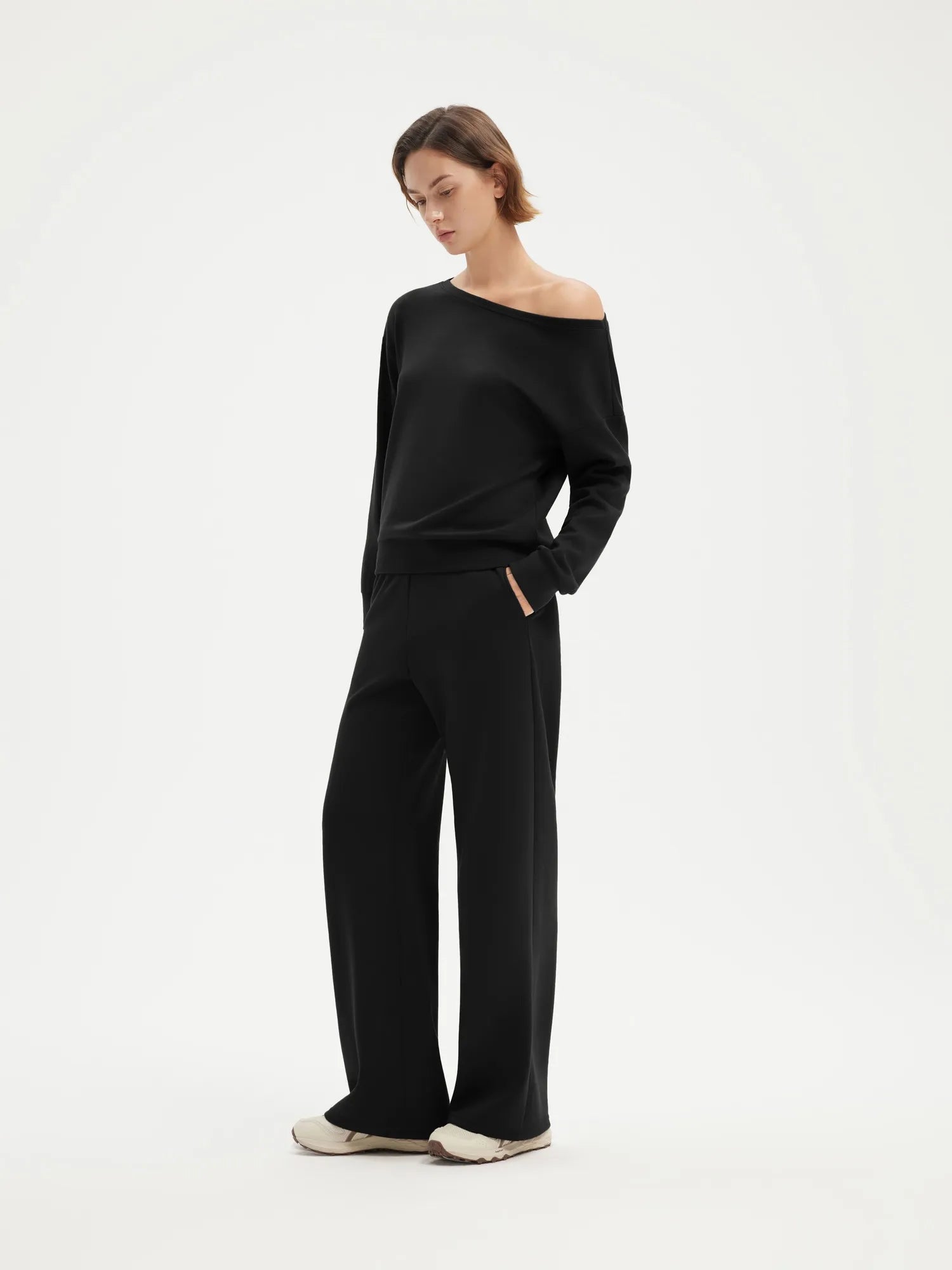 SUUKSESS Women 2 Piece Lounge Matching Set Off Shoulder Sweatshirt Wide Leg Sweatpant-SUUKSESS-SUUKSESS
