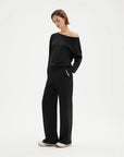 SUUKSESS Women 2 Piece Lounge Matching Set Off Shoulder Sweatshirt Wide Leg Sweatpant-SUUKSESS-SUUKSESS
