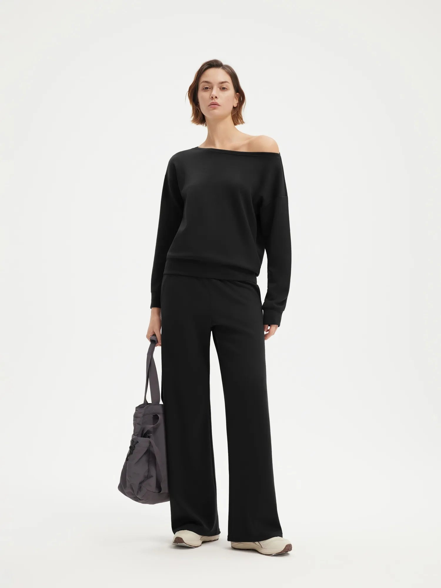 SUUKSESS Women 2 Piece Lounge Matching Set Off Shoulder Sweatshirt Wide Leg Sweatpant-SUUKSESS-SUUKSESS