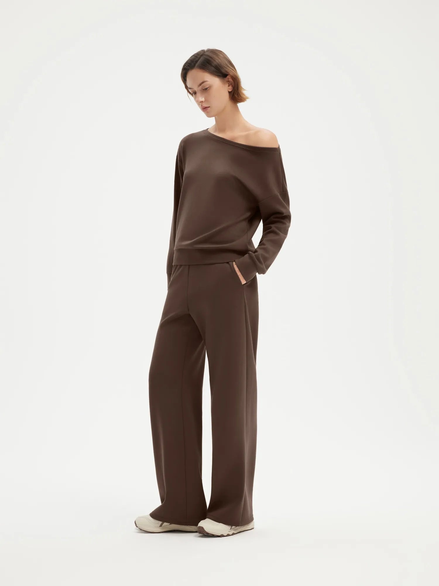 SUUKSESS Women 2 Piece Lounge Matching Set Off Shoulder Sweatshirt Wide Leg Sweatpant-SUUKSESS-SUUKSESS