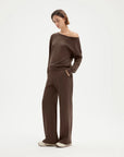 SUUKSESS Women 2 Piece Lounge Matching Set Off Shoulder Sweatshirt Wide Leg Sweatpant-SUUKSESS-SUUKSESS