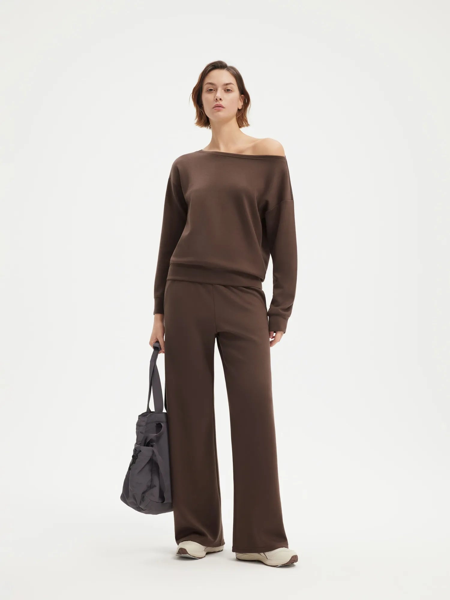 SUUKSESS Women 2 Piece Lounge Matching Set Off Shoulder Sweatshirt Wide Leg Sweatpant-SUUKSESS-SUUKSESS