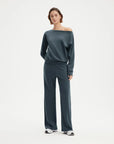 SUUKSESS Women 2 Piece Lounge Matching Set Off Shoulder Sweatshirt Wide Leg Sweatpant-SUUKSESS-SUUKSESS