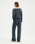 SUUKSESS Women 2 Piece Lounge Matching Set Off Shoulder Sweatshirt Wide Leg Sweatpant-SUUKSESS-SUUKSESS
