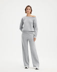 SUUKSESS Women 2 Piece Lounge Matching Set Off Shoulder Sweatshirt Wide Leg Sweatpant-SUUKSESS-Light Grey-XS-SUUKSESS