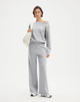 SUUKSESS Women 2 Piece Lounge Matching Set Off Shoulder Sweatshirt Wide Leg Sweatpant-SUUKSESS-SUUKSESS