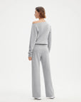 SUUKSESS Women 2 Piece Lounge Matching Set Off Shoulder Sweatshirt Wide Leg Sweatpant-SUUKSESS-SUUKSESS