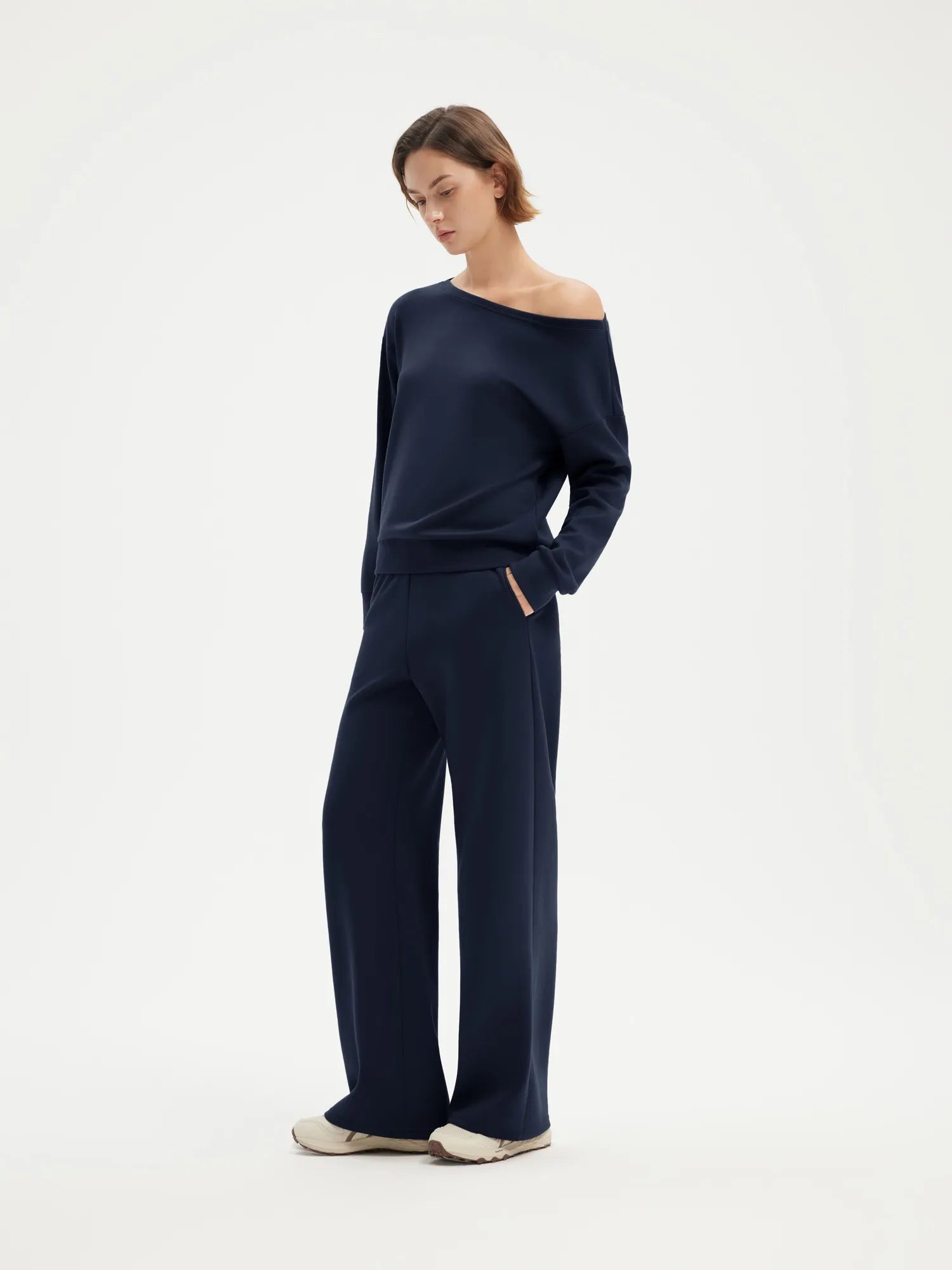 SUUKSESS Women 2 Piece Lounge Matching Set Off Shoulder Sweatshirt Wide Leg Sweatpant-SUUKSESS-SUUKSESS