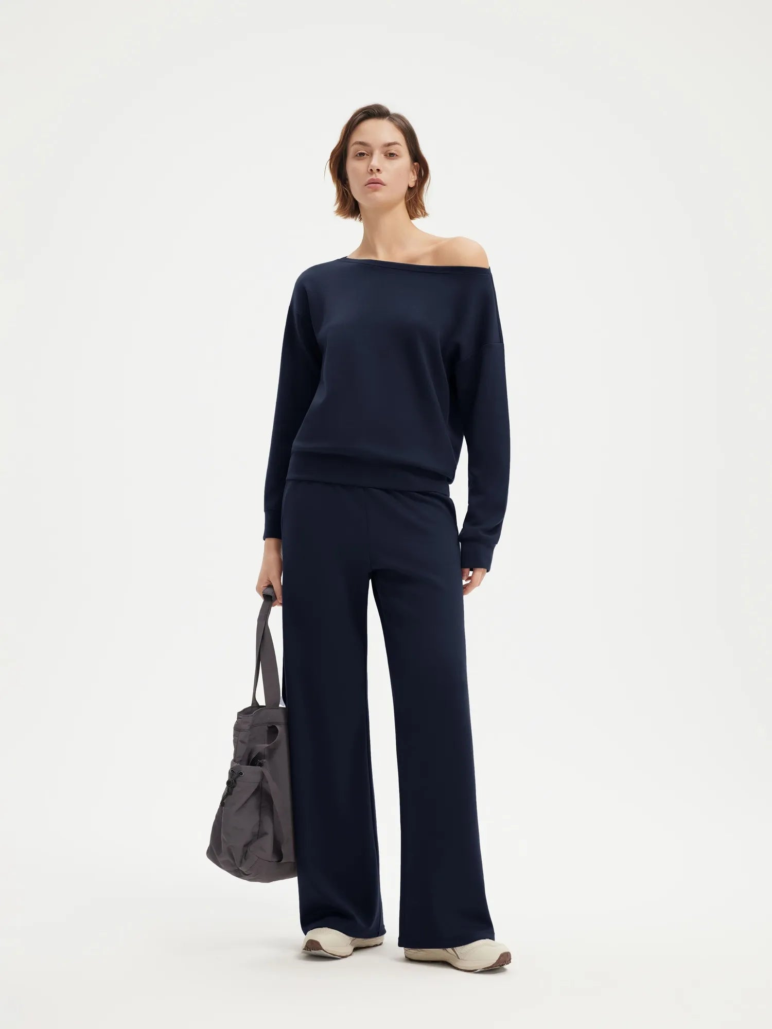 SUUKSESS Women 2 Piece Lounge Matching Set Off Shoulder Sweatshirt Wide Leg Sweatpant-SUUKSESS-SUUKSESS