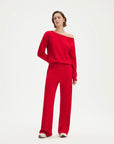 SUUKSESS Women 2 Piece Lounge Matching Set Off Shoulder Sweatshirt Wide Leg Sweatpant-SUUKSESS-SUUKSESS