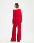 SUUKSESS Women 2 Piece Lounge Matching Set Off Shoulder Sweatshirt Wide Leg Sweatpant-SUUKSESS-SUUKSESS