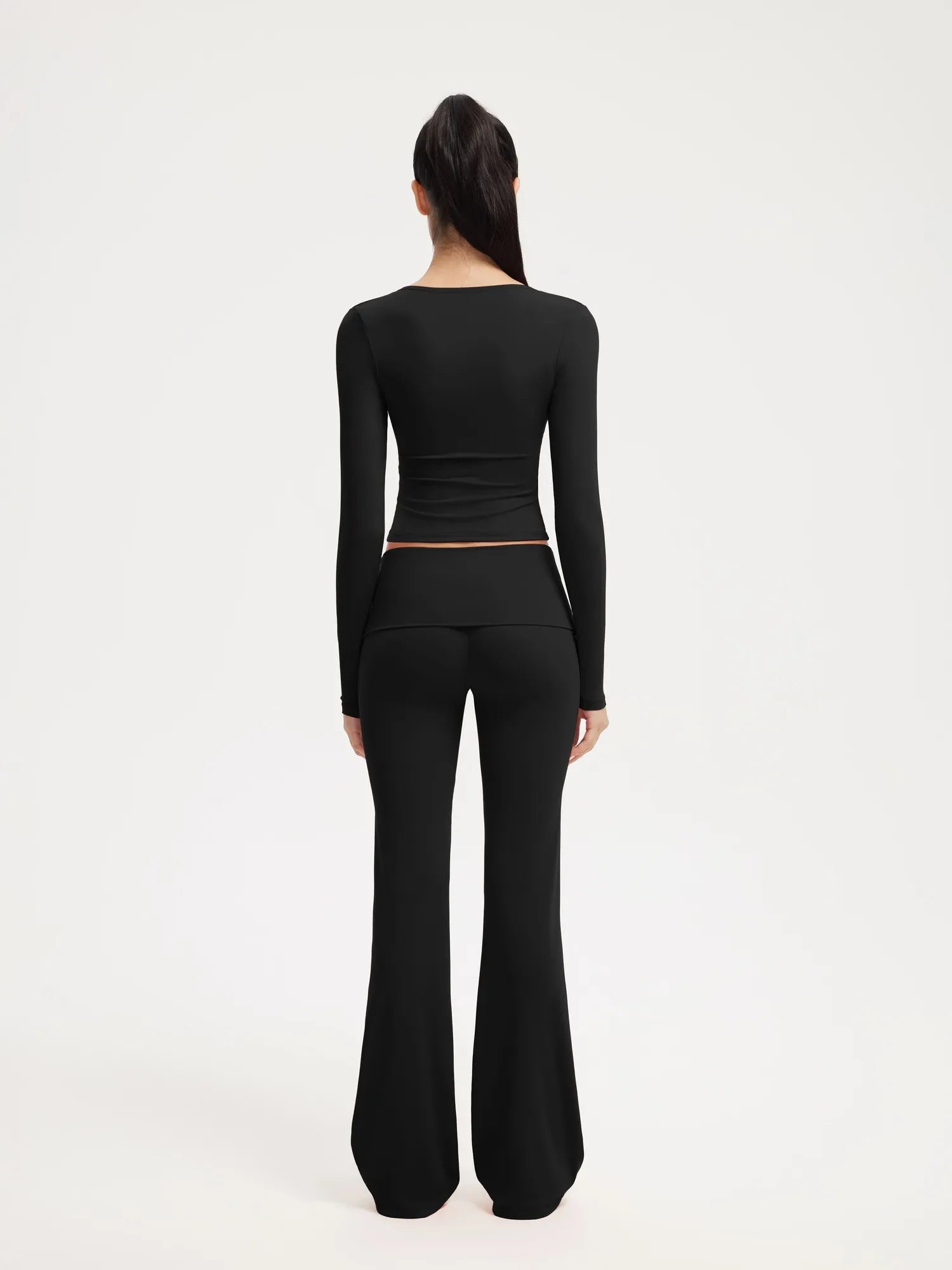 SUUKSESS Women 2 pieces Lounge Sets Long Sleeve V Neck Tops Fold Over Flare Leggings-SUUKSESS-SUUKSESS