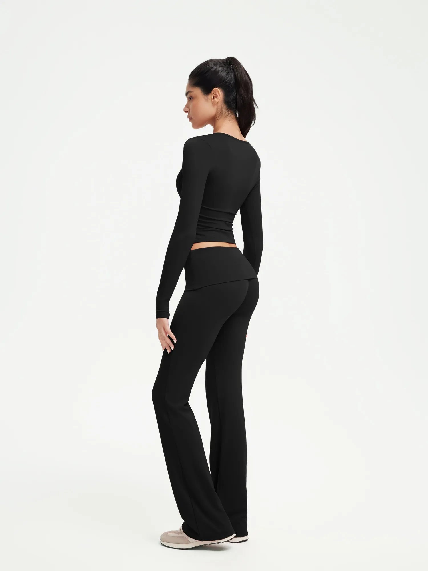 SUUKSESS Women 2 pieces Lounge Sets Long Sleeve V Neck Tops Fold Over Flare Leggings-SUUKSESS-SUUKSESS