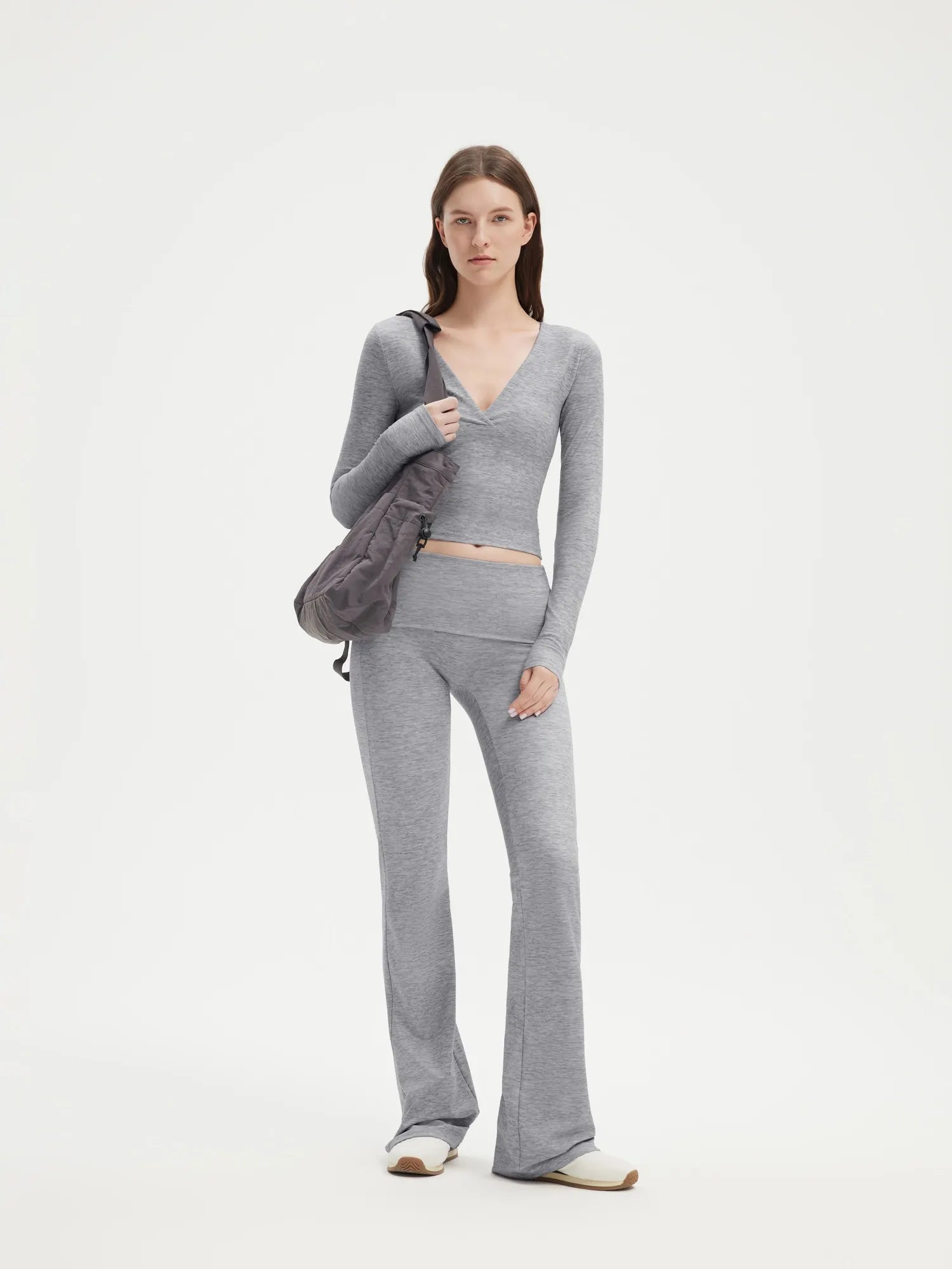 SUUKSESS Women 2 pieces Lounge Sets Long Sleeve V Neck Tops Fold Over Flare Leggings-SUUKSESS-SUUKSESS