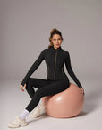 Golden Full Zip Up Jackets Workout Set