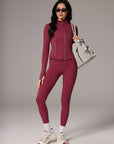 Golden Full Zip Up Jackets Workout Set