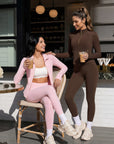 Golden Full Zip Up Jackets Workout Set