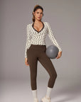 Tie Front Wrap Tops Leggings Outfits - Long Sleeve