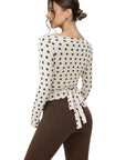 Tie Front Wrap Tops Leggings Outfits - Long Sleeve