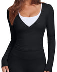 Tie Front Wrap Tops Leggings Outfits - Long Sleeve