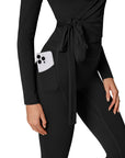 Tie Front Wrap Tops Leggings Outfits - Long Sleeve