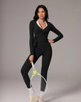 Tie Front Wrap Tops Leggings Outfits - Long Sleeve