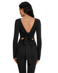 Tie Front Wrap Tops Leggings Outfits - Long Sleeve