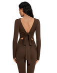 Tie Front Wrap Tops Leggings Outfits - Long Sleeve