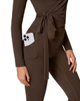 Tie Front Wrap Tops Leggings Outfits - Long Sleeve