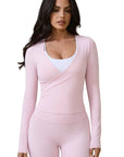 Tie Front Wrap Tops Leggings Outfits - Long Sleeve