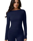 Tie Front Wrap Tops Leggings Outfits - Long Sleeve
