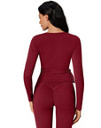 Tie Front Wrap Tops Leggings Outfits - Long Sleeve