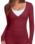 Tie Front Wrap Tops Leggings Outfits - Long Sleeve