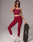 Color Block Layered Workout Sets-SUUKSESS-Wine-XS-SUUKSESS
