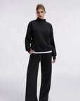 Cotton Mock Neck Sweatshirt Wide Pant Outfit