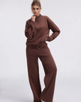 Cotton Mock Neck Sweatshirt Wide Pant Outfit
