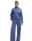 Cotton Mock Neck Sweatshirt Wide Pant Outfit