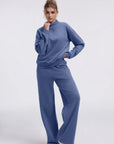 Cotton Mock Neck Sweatshirt Wide Pant Outfit