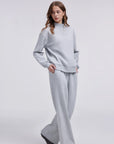 Cotton Mock Neck Sweatshirt Wide Pant Outfit