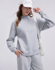 Cotton Mock Neck Sweatshirt Wide Pant Outfit